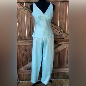 Jones New York Aqua Blue 2 Piece Pajama Set Sleeveless V-Neck Drawstring Pants S
